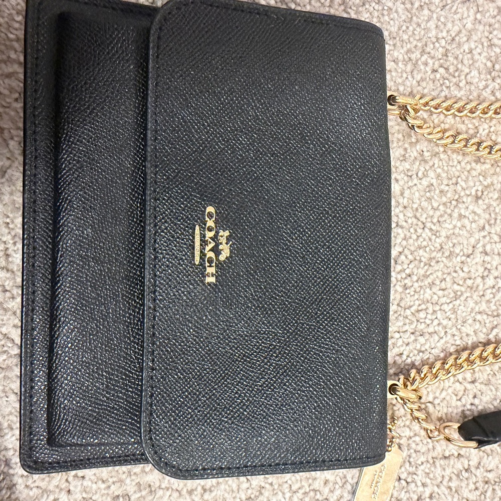 Coach Black Pebbled Leather Chain Shoulder with Gold Hardware